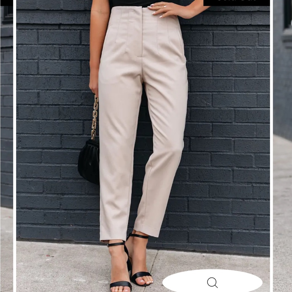 Jazlyn Pocketed High Rise Trousers- Light Taupe